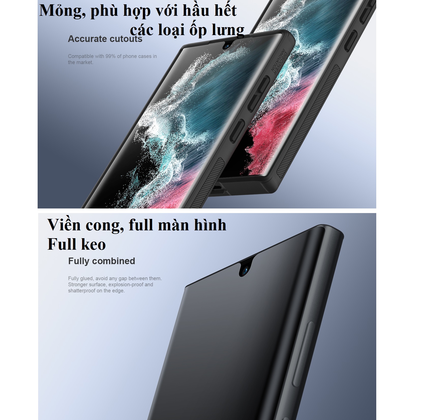 Bộ 2 miếng phim dán dẻo full màn hình viền đen cho S23 Ultra Nillkin curved screen protective film _ Hàng chính hãng