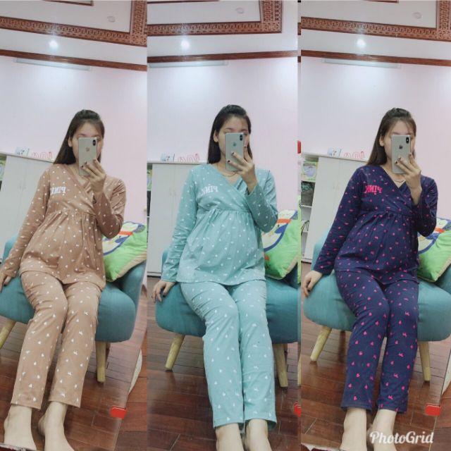 Bộ đồ bầu pink kết hợp sau sinh cho bé bú