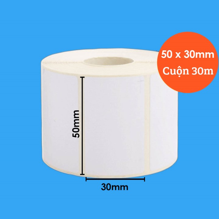 Decal in tem nhãn 50x30mm cuộn 30m in mã vạch, nhãn phụ hàng hóa