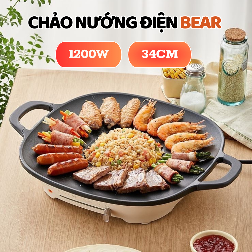 Bếp Nướng Điện, Chảo Nướng Điện Đa Năng Công suất 1200W, Chảo Nướng Điện BBQ Không Khói