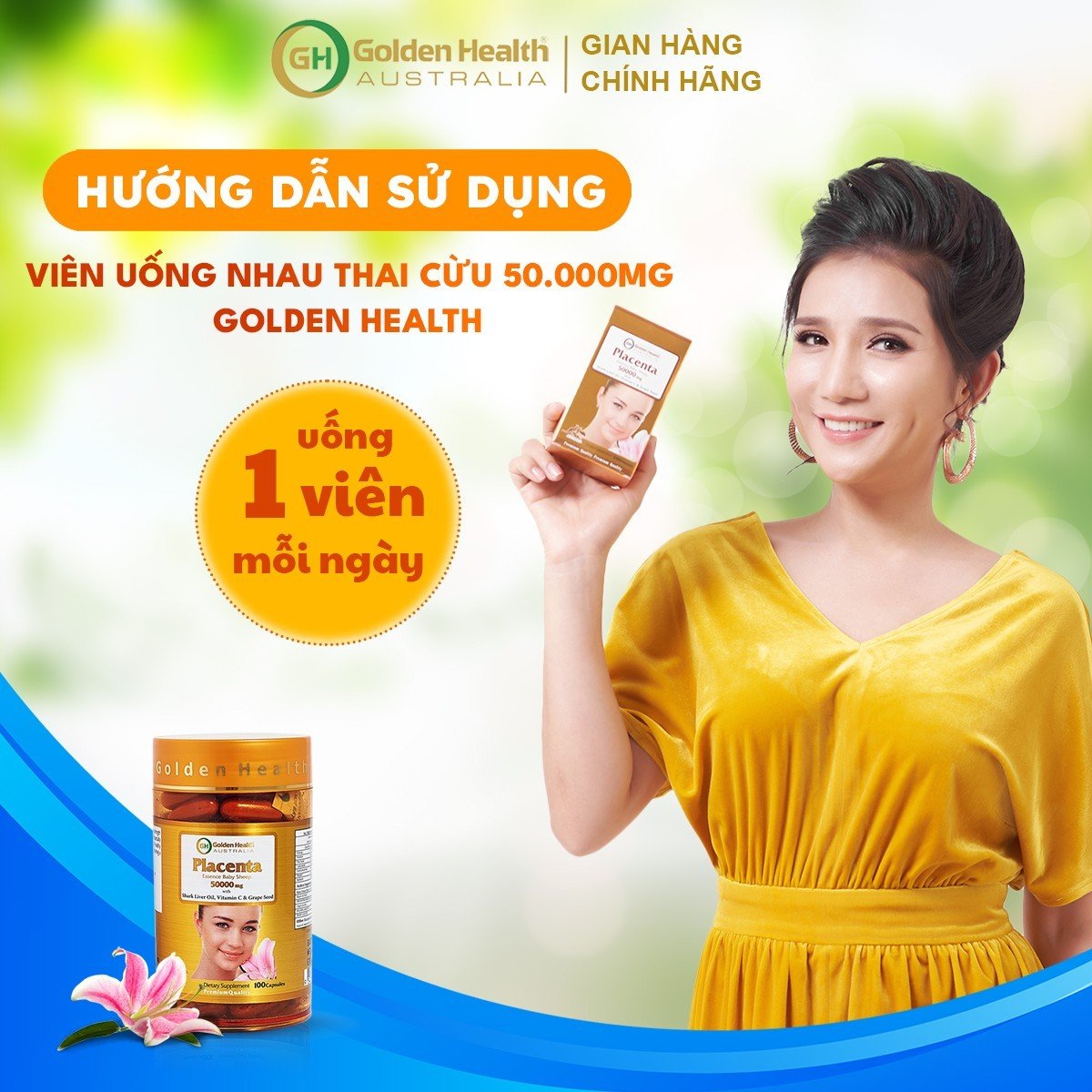 Viên Uống Nhau Thai Cừu Golden Health Placenta 50.000mg Giúp Làm Mờ Thâm, Nám,Tàn Nhang,Giúp Chống oxy Hoá Và Chống Lão Hoá Da