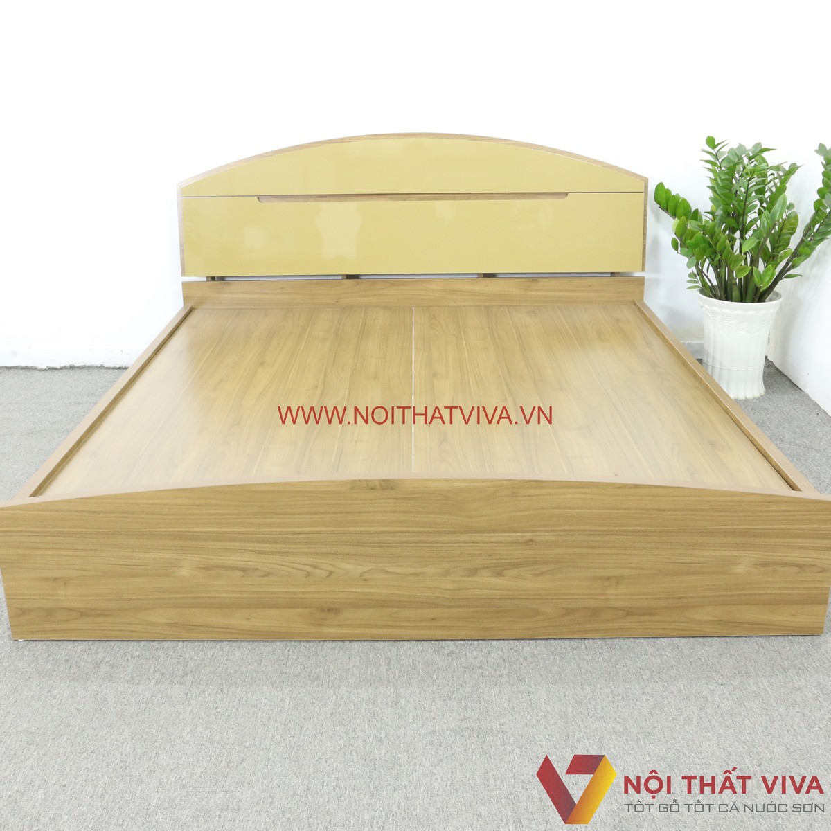 Giường Màu Nâu Đầu Cong Gỗ MDF Melamine Sơn 2K Hiện Đại Đẹp