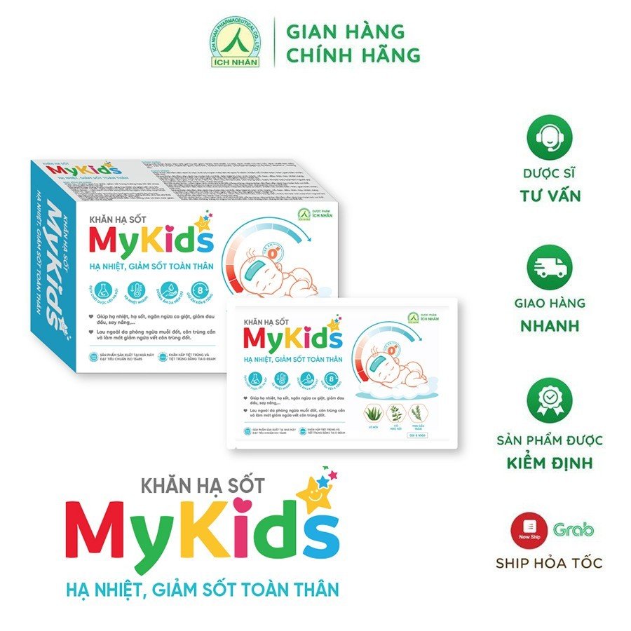 Combo 2 hộp Khăn Lau Hạ Sốt MyKids Ích Nhân Hạ Nhiệt, Giảm Sốt Theo Tiêu Chuẩn Nhi Khoa, Ngăn Ngừa Co Giật - Hộp 4 Gói x 6 Khăn/Gói