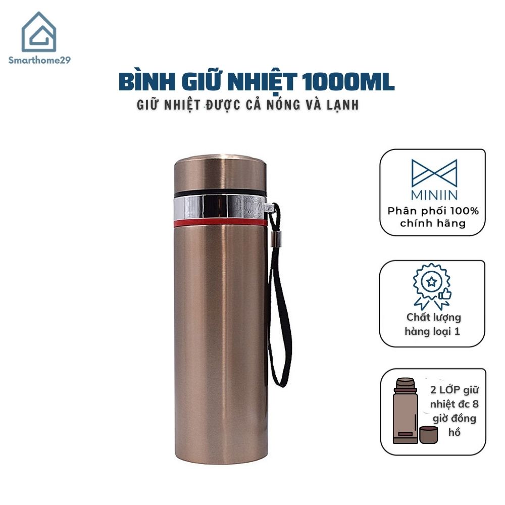 Bình Giữ Nhiệt Nóng, Lạnh Inox, Bình Lưỡng Tính Ly, Cốc Cách Nhiệt Cao Cấp , 1000ml 2 Lớp, Có Tấm Lọc, Giữ Nhiệt Lên Đến 8 Tiếng - Hàng Chính Hãng MINIIN