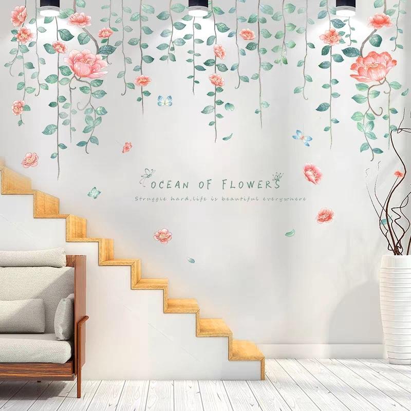 DECAL DÁN TƯỜNG DÂY LEO HOA HỒNG