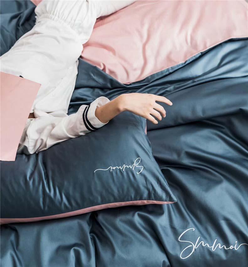 Bộ Chăn Ga Gối Lụa Tencel 60s Đơn Sắc LIDACO Cao Cấp - Xanh Phối Ga Hồng - TẶNG VỎ GỐI ÔM COTTON