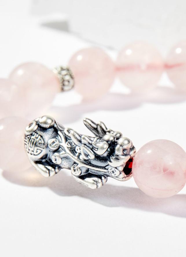 Vòng Tay Phong Thủy Đá Thạch Anh Hồng Phối Charm Tỳ Hưu Bạc Mệnh Hỏa, Thổ Ngọc Quý Gemstones