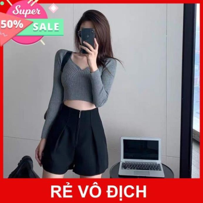 Quần sooc nữ cạp cao ️LẺ BẰNG SỈ ️ Quần short chất tuyết mưa, ống rộng, tạo hiệu ứng chân dài miên man cho chị em