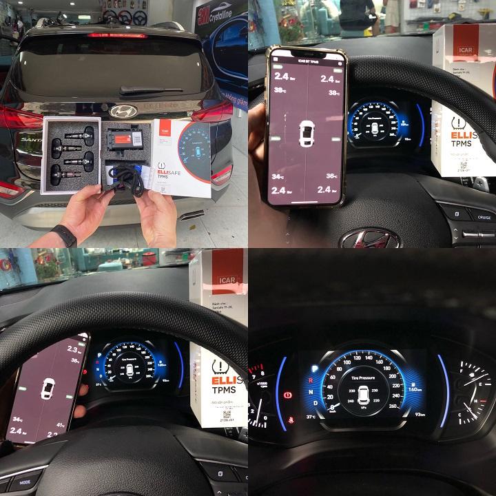 Cảm Biến Áp Suất Lốp Theo Xe Hyundai Santafe 2019-2020 ELLISAFE I31 Quản Lý Bằng Điện Thoại