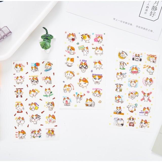 Bộ 6 Tấm Nhãn Dán Sticker Trang Trí Mèo Dễ Thương Mèo May Mắn