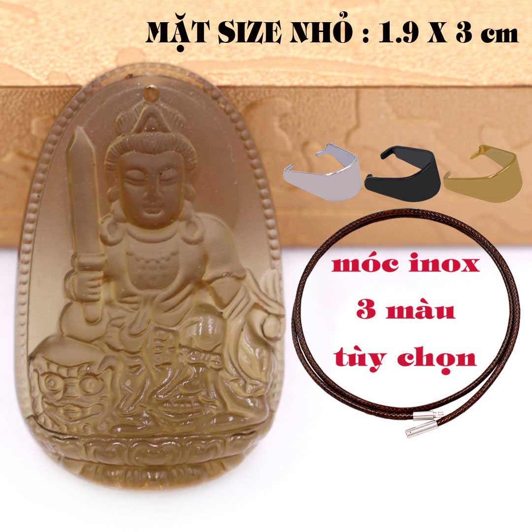 Mặt Phật Văn thù đá obsidian  1.9cm x 3cm  kèm vòng cổ dây cao su nâu + móc inox vàng, Phật bản mệnh, mặt dây chuyền