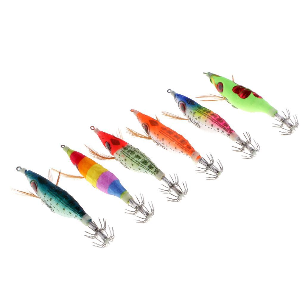 6pcs Glow In Dark Squid Jig Hooks Shrimp Fishing Lures With Luminous Tail