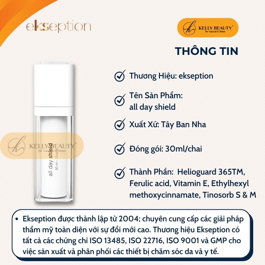 All Day Shield EKSEPTION - Kem Chống Nắng Phổ Rộng Cho Da Treatment, Ngừa Gốc Tự Do, Chống Lão Hóa Da | Kelly Beauty