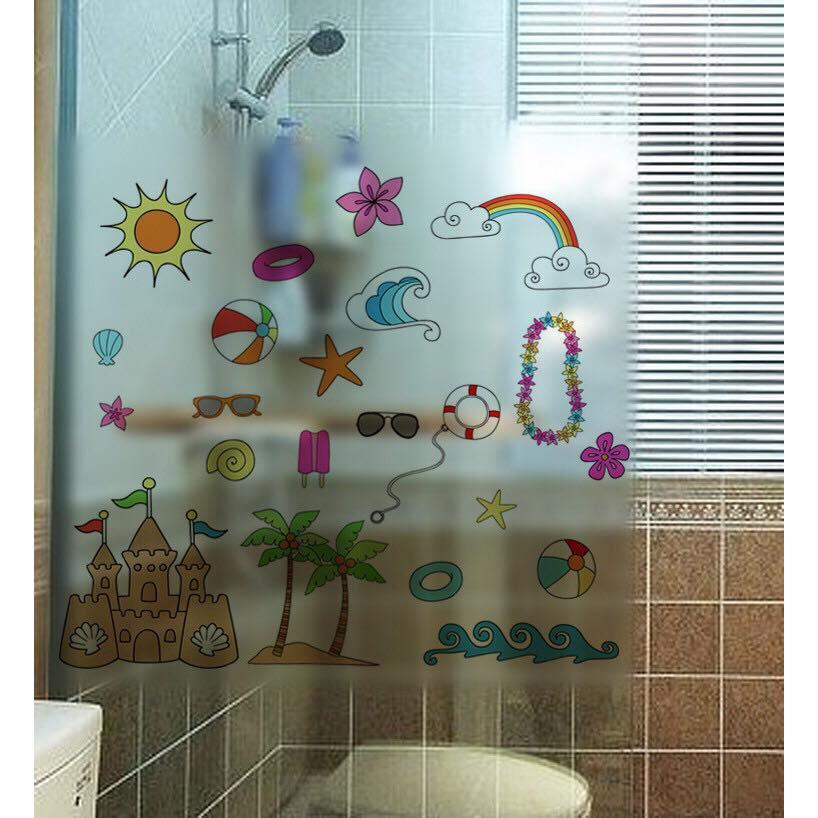 Decal trang trí kính cao cấp mẫu sắc màu biển