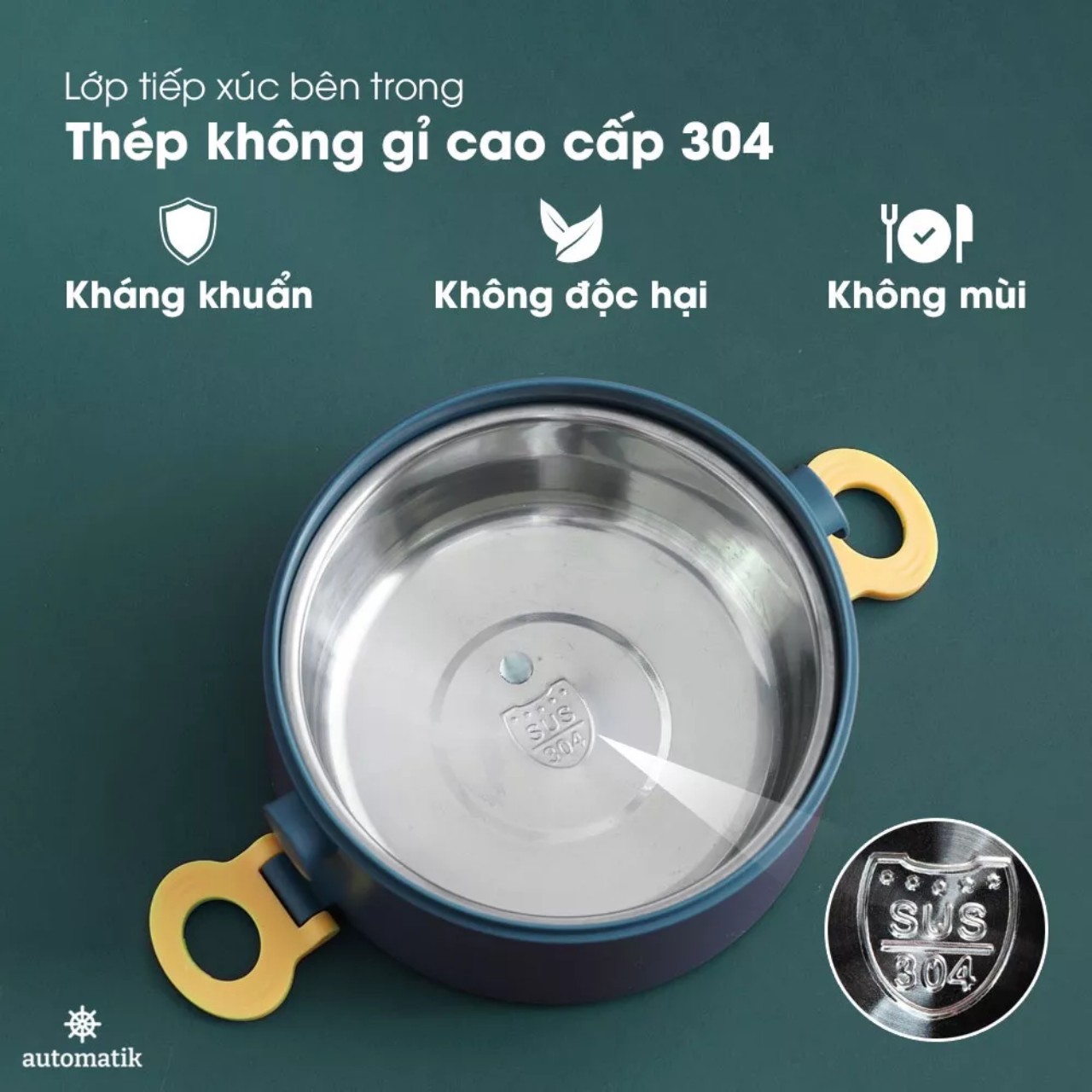 Hộp Đựng Cơm, Hộp Cơm Giữ Nhiệt Inox 304, Đựng Đồ Ăn Văn Phòng, Cà Mên 3 Tầng Chống Tràn, Kèm Thìa 2L - Hàng Chính Hãng MINIIN - Loại 1