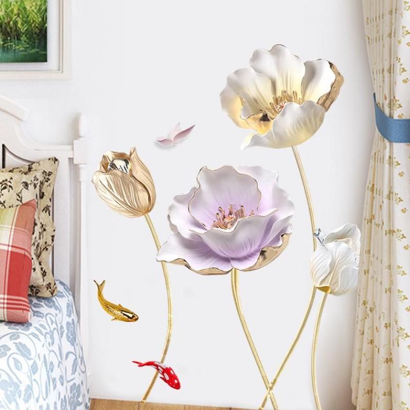 Decal dán tường HOA TÍM CÁNH MỎNG 3D SIÊU HOT