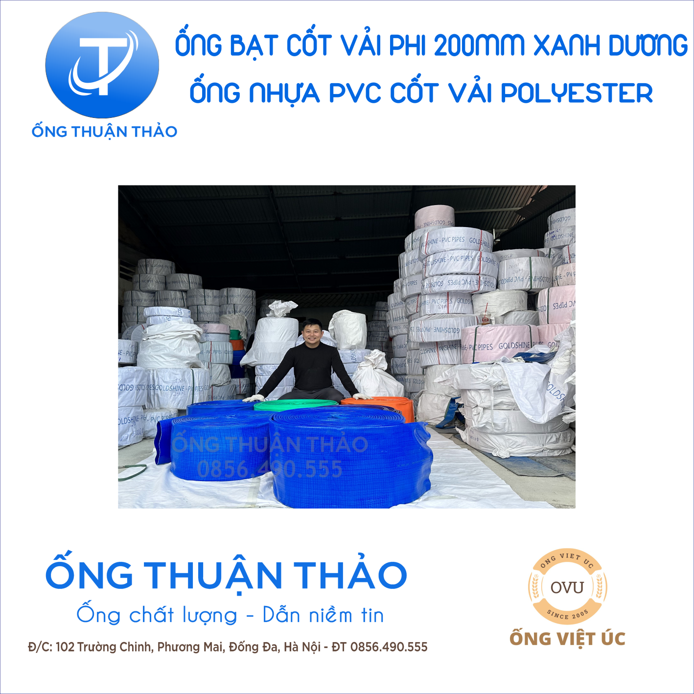 ỐNG BẠT CỐT DÙ PHI 200MM XANH DƯƠNG CUỘN 20 MÉT- ỐNG BẠT NƯỚC ỐNG THUẬN THẢO