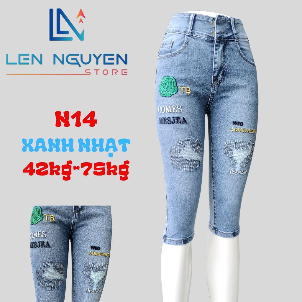 N14_Quần jean nữ, ngố 7 tất, lưng cao, quần bò nữ dáng ôm, quần rin nữ có big size, cho 42kg đến 75kg,LEN NGUYEN STORE - Xanh Nhạt