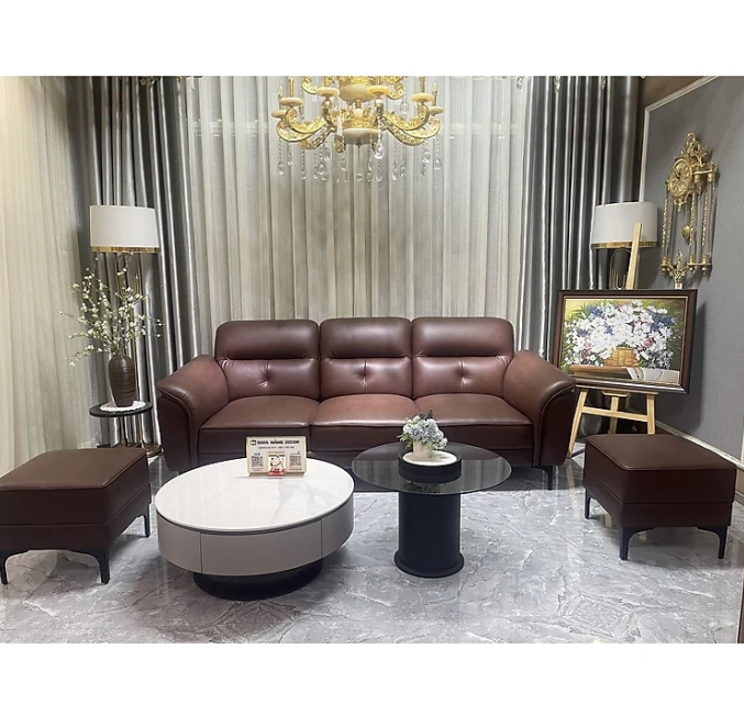 Sofa băng 100% da bò Italy Tundo màu nâu SFBCT06 hàng cao cấp chuẩn da bò nhập khẩu Ý