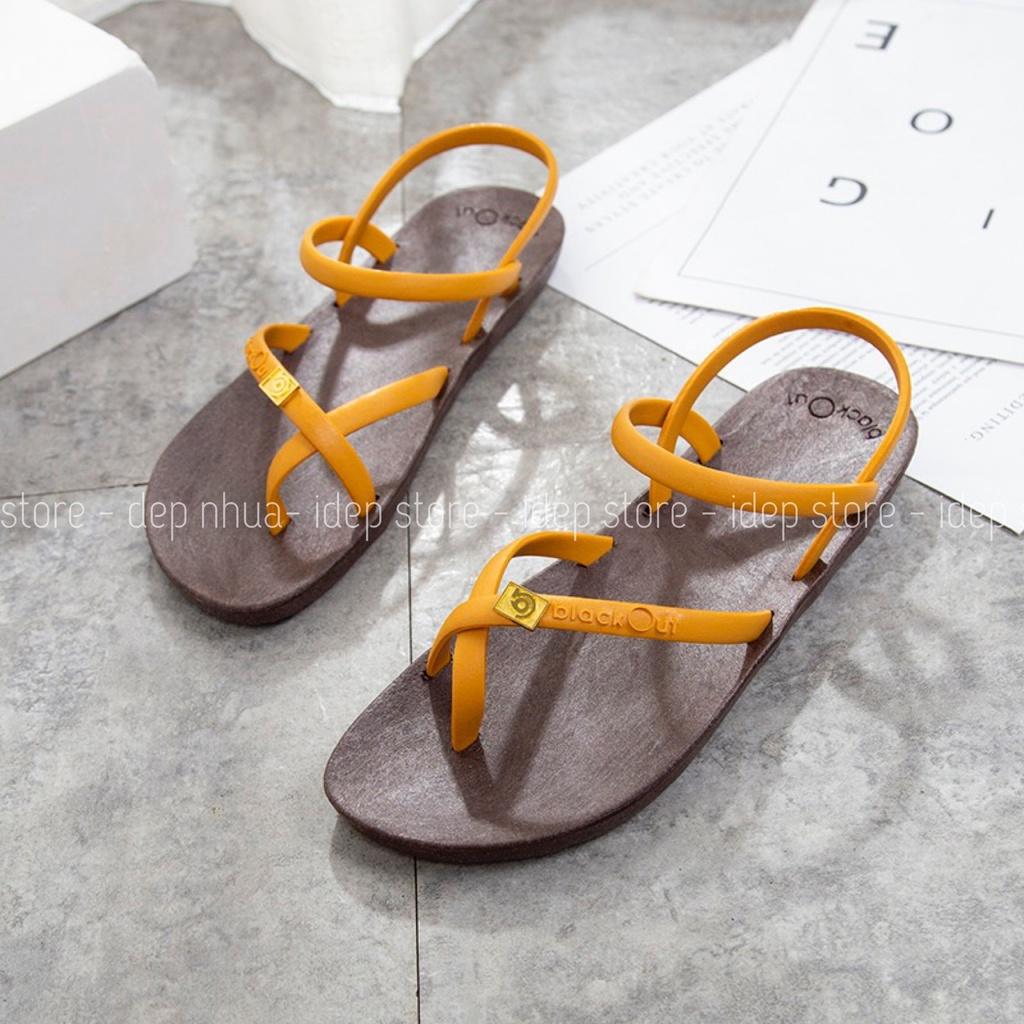 Dép sandal nữ quai da chéo BackOut đế cao su đi mưa iDÉP - GL049