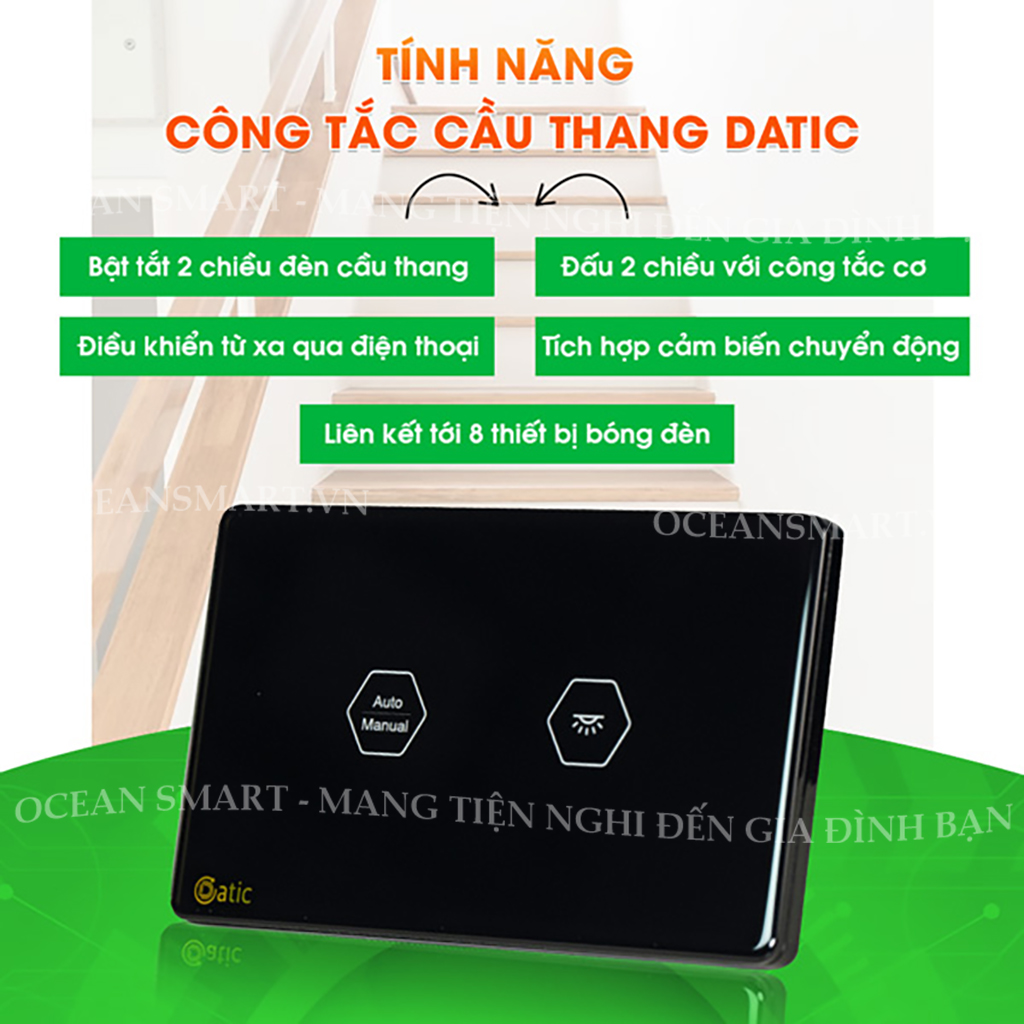 Công Tắc Cầu Thang Cảm Ứng, Công Tắc Wifi Thông Minh Hunonic Datic - DTSW01CP