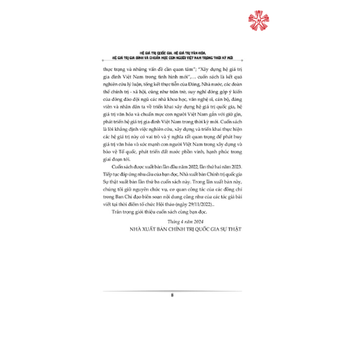 Hệ giá trị quốc gia, hệ giá trị văn hóa, hệ giá trị gia đình và chuẩn mực con người Việt Nam trong thời kỳ mới (bản in 2024)