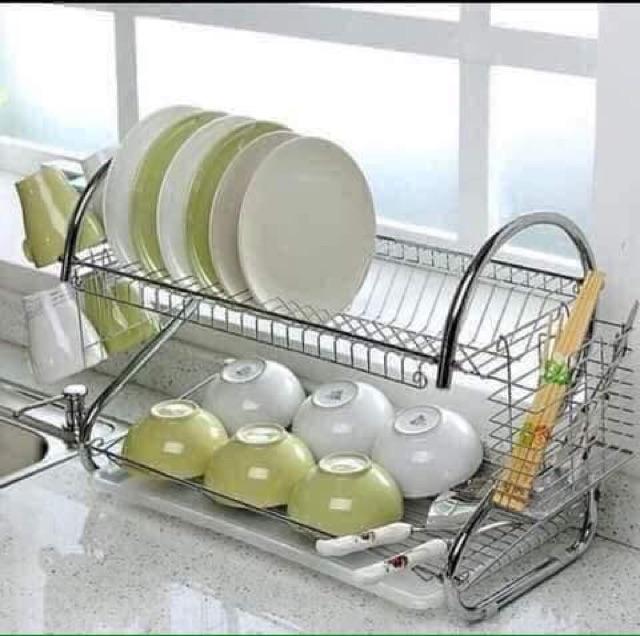 Kệ úp bát inox 2 tầng hình chữ s