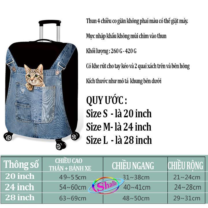 Áo trùm vali size 20 -24 -28 inch thun 4 chiều inch 3d đa sắc hình 