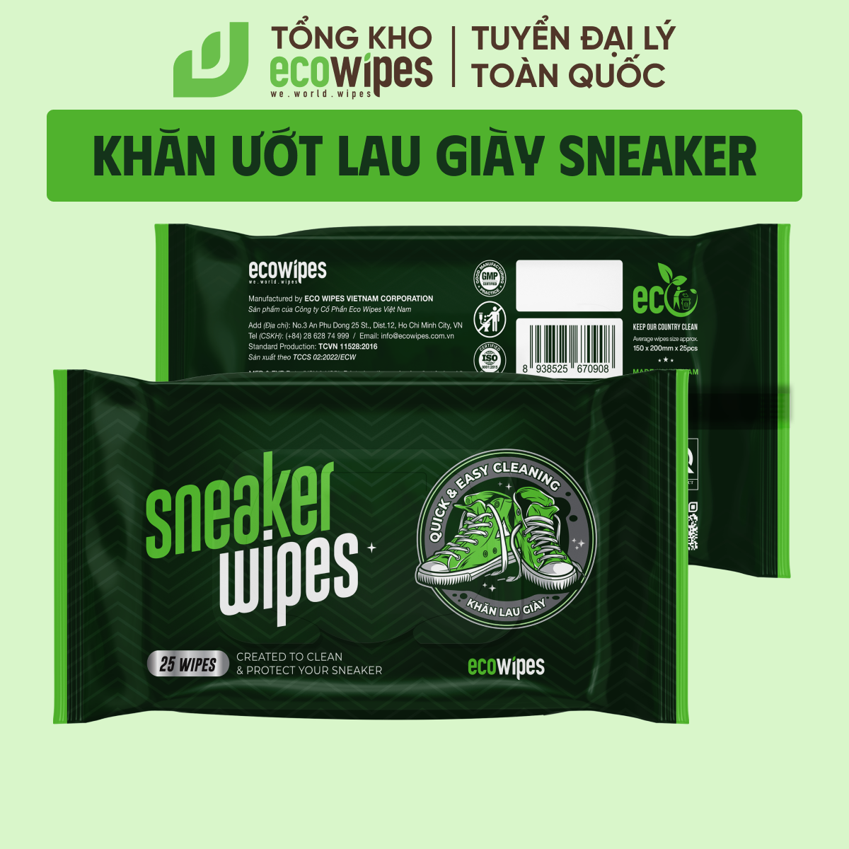 Khăn giấy ướt lau giày siêu sạch Sneaker Wipes hương quế tạo bọt tự tan làm sạch nhanh chóng mang đi tiện lợi