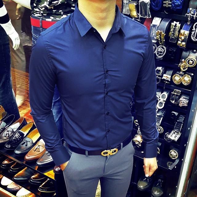 Áo sơ mi nam dài tay Xanh Dương không nhăn, Sơ mi nam giá rẻ