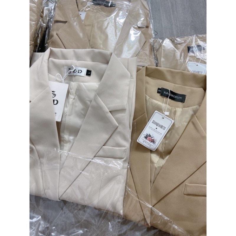 Áo blazer nữ nâu tây /be sữa quảng châu 2 lớp có đệm vai mẫu mới