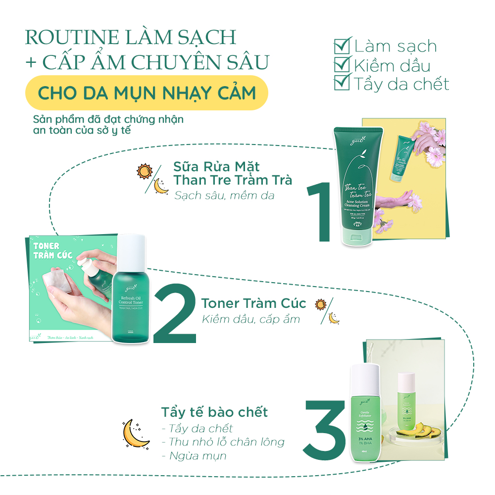 Sữa Rửa Mặt Than Tre Tràm Trà Kiềm Dầu Ngừa Mụn GUO - Acne Solution Cleansing Cream 100gr