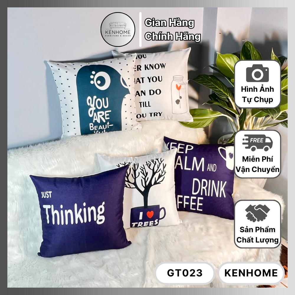 Gối Sofa Thinking Và Coffee - Gối Tựa Lưng Sofa Họa Tiết Đơn Giản Trang Trí Nhà Cửa, Cà Phê - Vải Bố Cao Cấp - Kích Thước 45x45cm