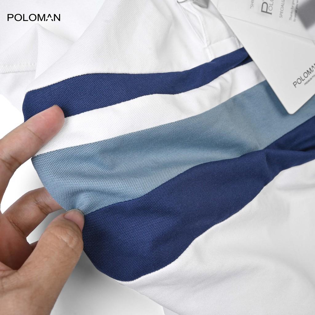 Áo Polo nam phối ngang Nelux vải cá sấu Cotton Trắng P01 - POLOMAN