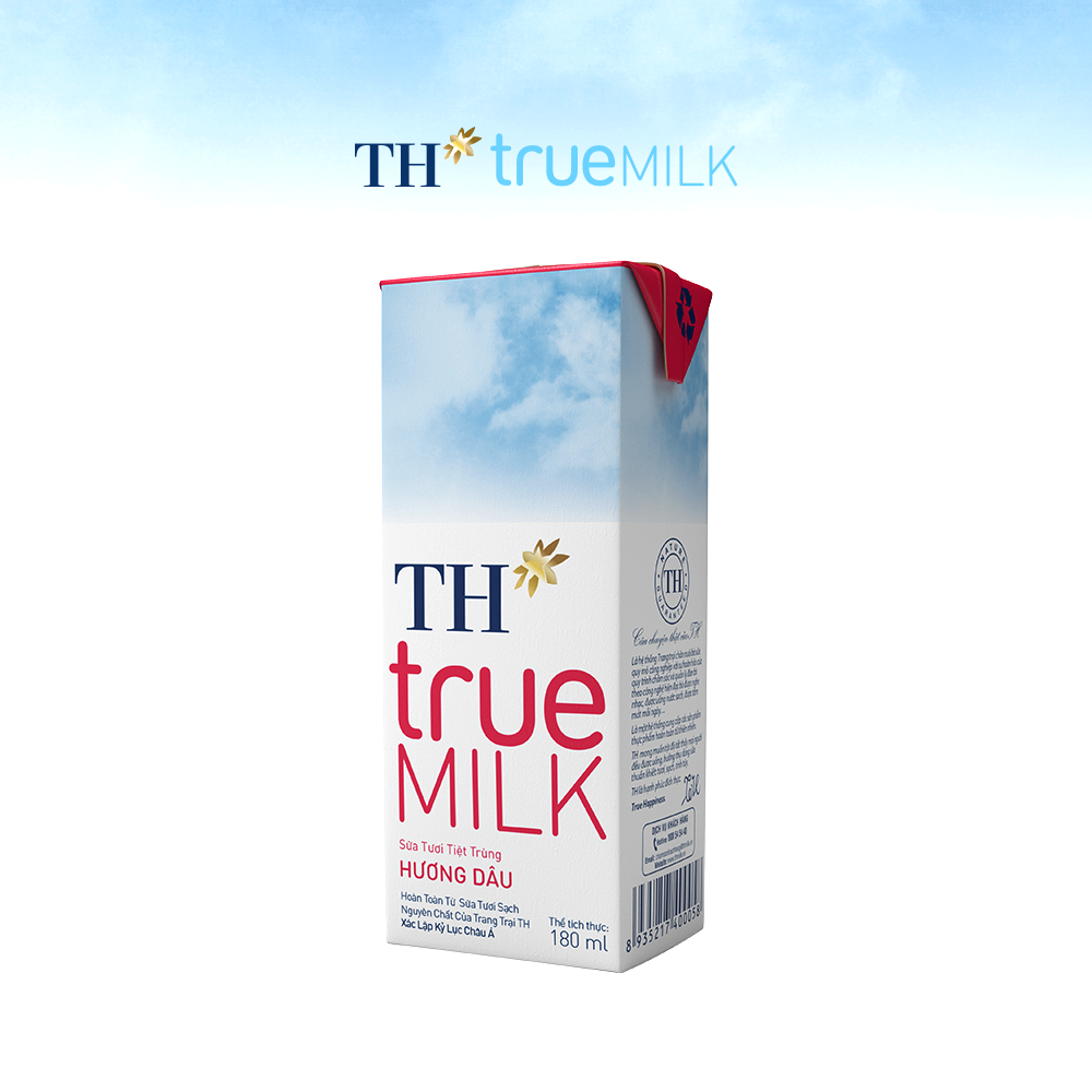 Thùng 48 hộp sữa tươi tiệt trùng hương dâu TH True Milk 180ml (180ml x 48)