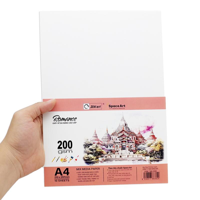 Giấy Vẽ Đa Năng Romance - A4 200gsm - Mix Media Paper - Zen Art TMG 8382 (10 Tờ)