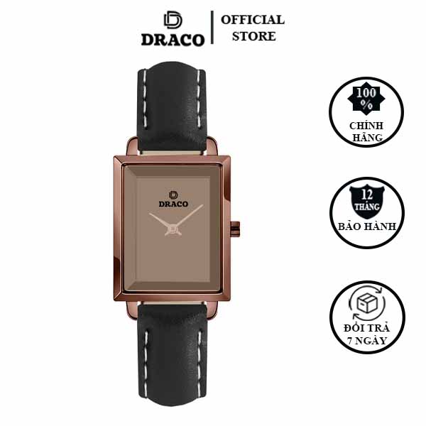 Đồng hồ nữ Draco D23-EL04 &quot;Elegant&quot; nâu kết hợp chất liệu dây da bò màu đen-phụ kiện thời trang nữ nhẹ nhàng tinh tế