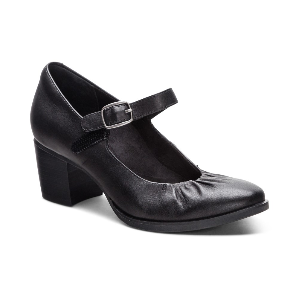 Giày cao gót sức khỏe nữ Aetrex Sara Black - Giày lười gót cao 6p, đế đệm giảm đau chân