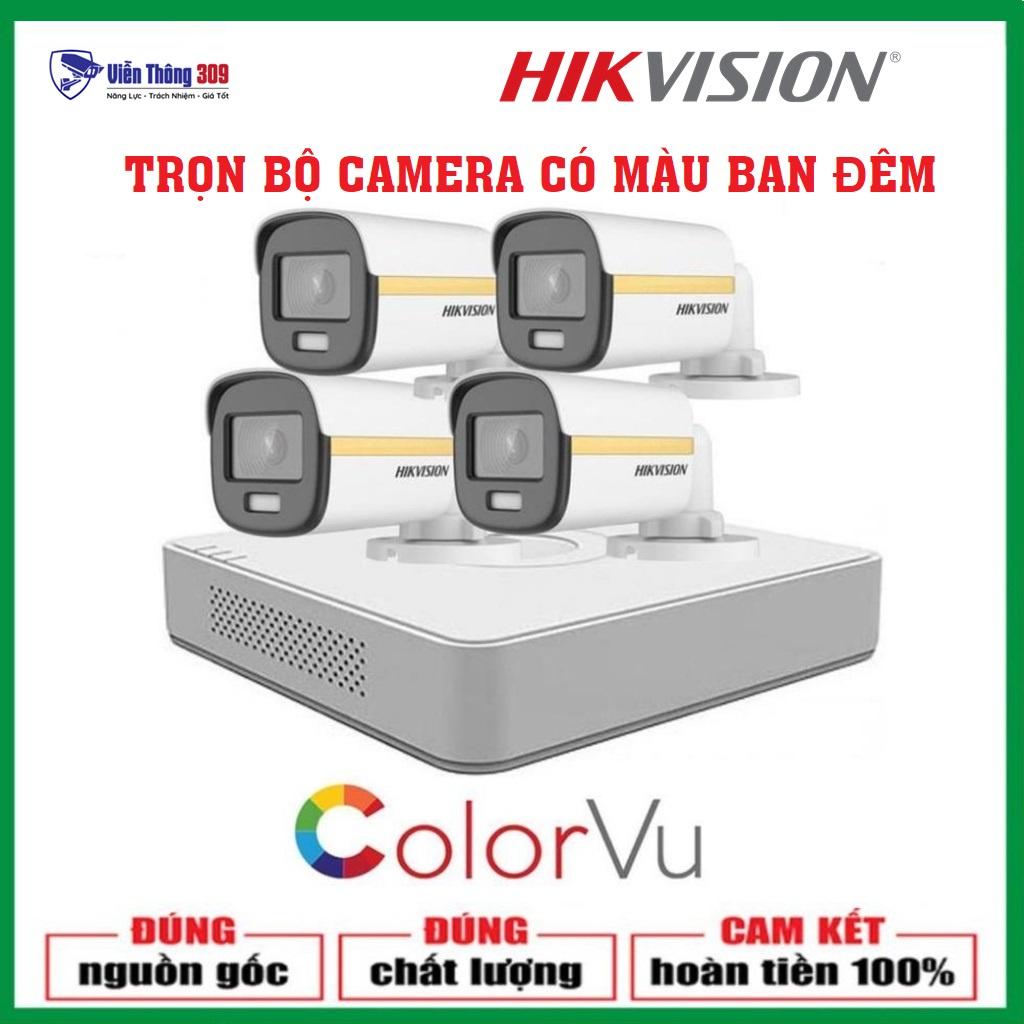 Bộ Camera Quan Sát Có Màu Ban Đêm Hikvision 4 Kênh Full HD 1080P - Trọn Bộ Đầy Đủ Phụ Kiện Lắp Đặt - Hàng chính hãng