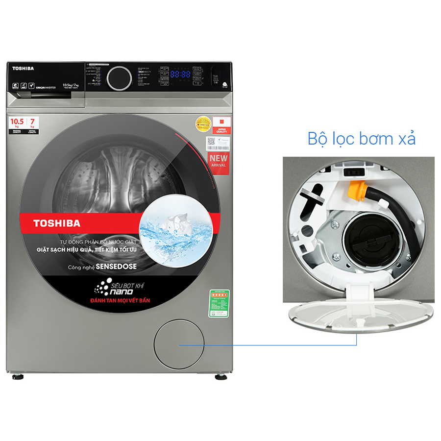 Máy giặt sấy Toshiba Inverter 10.5 kg TWD-BM115GF4V - Chỉ giao Hà Nội