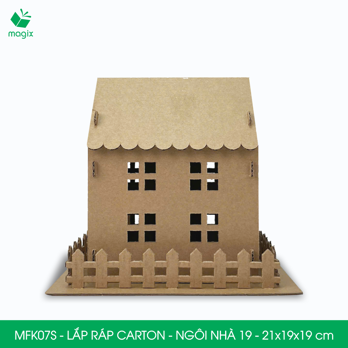 MFK07S - 21x19x19 cm - Mô hình ngôi nhà lắp ráp từ bìa carton cao cấp, nhà giấy carton mini sáng tạo