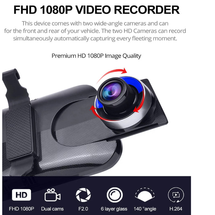 Camera hành trình gương ô tô Phisung Z55, Chíp SL8541E, 4G, Wifi, 10 inch, Rom 16G EMMC + RAM 2GB LPDDR3