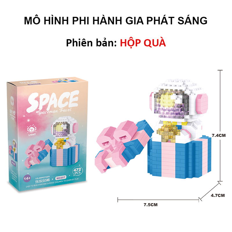 Đồ chơi lắp ráp mô hình phi hành gia phát sáng - xếp hình nhà du hành vũ trụ có đèn led phát sáng 3 chế độ