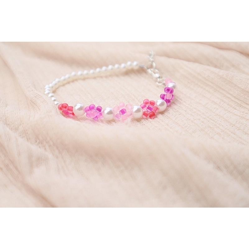 N29 vòng tay handmade hoa anh đào phong cách Hàn Quốc kết hợp Ngọc trắng xinh xắn