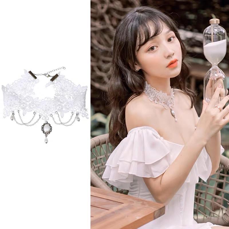 Choker ren cổ điển ren trắng - Arora boutique