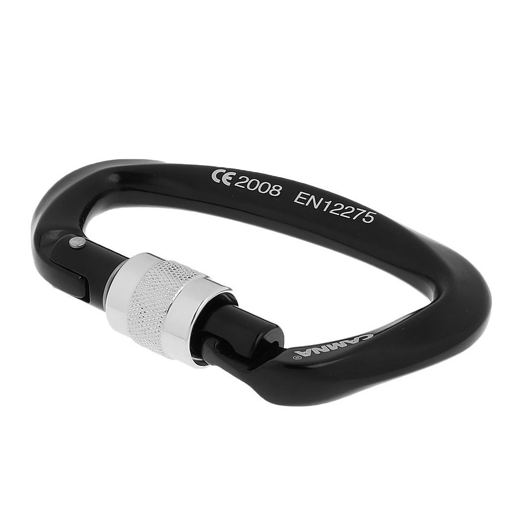 2pcs 25KN D-ring Screw Locking Carabiner Hook Safety Rock Climbing Rescue Rappelling Equipment Black