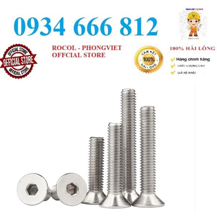 Combo 50c bulong lục giác chìm Đầu Bằng INOX 304 M4, M4X20, M4X25, M4X30
