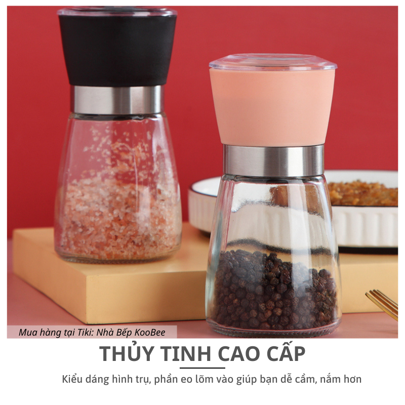 Cối xay tiêu thủy tinh cầm tay cao cấp KooBee - Lọ xay hạt tiêu đen, tiêu sọ, muối hồng, ớt khô đa năng tiện dụng (SC09)