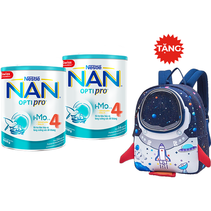 Combo 2 Lon Sữa Bột Nestlé NAN OPTIPRO HM-O 4 900g - Tặng 01 Balo Phi Thuyền