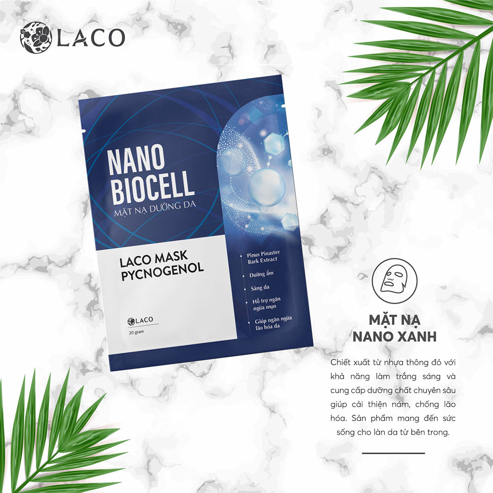 Mặt nạ giấy Laco Biocell xanh - Thải độc, phục hồi da, giảm lão hóa, trẻ hóa làn da, giúp mờ nám và nếp nhăn, tái tạo làn da tươi trẻ với công nghệ nano biocell tăng hiệu quả gấp 20 lần - Sản phẩm chính hãng